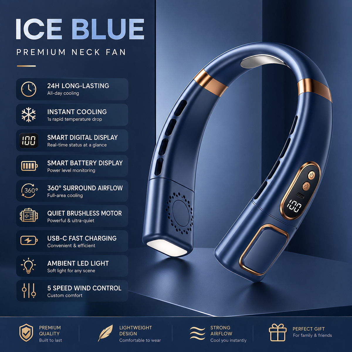 Cryofrost- Wearable Personal Neck Air Conditioner with LED Lights